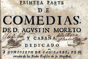 Portada de la «Primera parte de comedias» de Agustín Moreto (Madrid, 1677).
