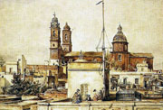 Adolphe D'Hastrel: Catedral de Montevideo, 1848 (P. Cros y A. Dodero, Aventura en las pampas. Los pintores franceses en el Río de la Plata, 2003)