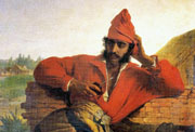Auguste Raymond Quinsac de Monvoisin, Soldado de Rosas, 1842 (P. Cros y A. Dodero, Aventura en las pampas. Los pintores franceses en el Río de la Plata, 2003)