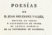 Portada de «Poesías», de Meléndez Valdés, Madrid, Joaquín Ibarra, 1785.