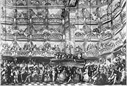Detalle del «Baile de máscaras en el Coliseo del Príncipe», por L. Paret.