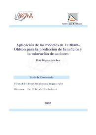 Aplicación de los modelos de Feltham-Ohlson para la predicción de beneficios y la valoración de acciones / Raúl Iñiguez Sánchez | Biblioteca Virtual Miguel de Cervantes