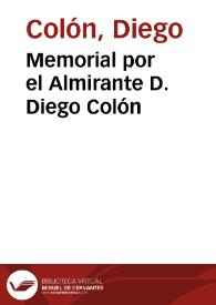 Memorial por el Almirante D. Diego Colón | Biblioteca Virtual Miguel de Cervantes