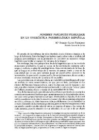 "Nombres parlantes" femeninos en la onomástica paremiológica española / M.ª Ángeles Calero Fernández | Biblioteca Virtual Miguel de Cervantes