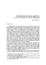 Antroponimia española derivada de los cantares de gesta franceses / José Clara Tibau | Biblioteca Virtual Miguel de Cervantes