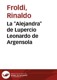 La "Alejandra" de Lupercio Leonardo de Argensola / Rinaldo Froldi | Biblioteca Virtual Miguel de Cervantes