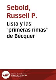 Lista y las "primeras rimas" de Bécquer / Russell P. Sebold | Biblioteca Virtual Miguel de Cervantes