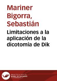 Limitaciones a la aplicación de la dicotomía de Dik / Sebastián Mariner Bigorra | Biblioteca Virtual Miguel de Cervantes