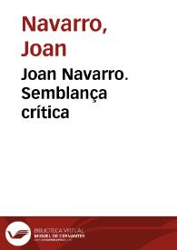 Joan Navarro. Semblança crítica | Biblioteca Virtual Miguel de Cervantes