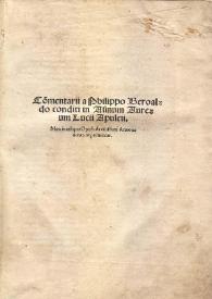 Commentarii a Philippo Beroaldo conditi in Asinum Aureum Lucii Apuleii | Biblioteca Virtual Miguel de Cervantes