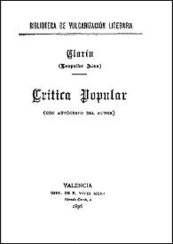 Crítica popular / Clarín (Leopoldo Alas) | Biblioteca Virtual Miguel de Cervantes