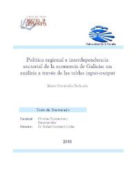 Política regional e interdependencia sectorial de la economía de Galicia : un análisis a través de las tablas input-output / Marta Fernández Redondo | Biblioteca Virtual Miguel de Cervantes