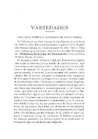 Una carta inédita y autográfa de Santa Teresa / Fidel Fita | Biblioteca Virtual Miguel de Cervantes