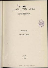 Obras escogidas / Juan León Mera; prólogo de Augusto Arias | Biblioteca Virtual Miguel de Cervantes