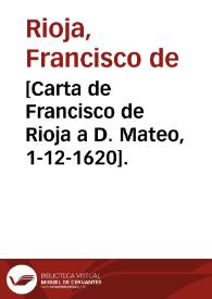 [Carta de Francisco de Rioja a D. Mateo, 1-12-1620]. | Biblioteca Virtual Miguel de Cervantes
