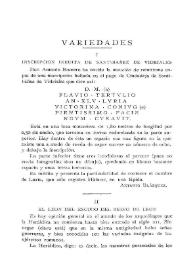 Inscripción inédita de Santibáñez de Vidriales / Antonio Blázquez | Biblioteca Virtual Miguel de Cervantes