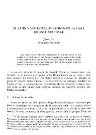 El latín y los estudios latinos en la obra de Antonio Tovar / Juan Gil | Biblioteca Virtual Miguel de Cervantes