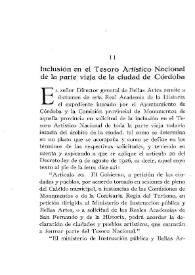 Inclusión en el Tesoro Artístico Nacional de la parte vieja de la ciudad de Córdoba / Elías Tormo | Biblioteca Virtual Miguel de Cervantes