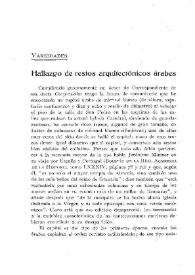 Hallazgo de restos arquitectónicos árabes / Diego Jiménez de Cisneros Hervás | Biblioteca Virtual Miguel de Cervantes