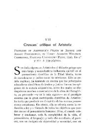 Crescas' critique of Aristotle / José Mª. Millás y Vallicrosa | Biblioteca Virtual Miguel de Cervantes