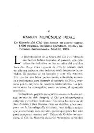 Ramón Menéndez Pidal : La España del Cid / Antonio Ballesteros-Beretta | Biblioteca Virtual Miguel de Cervantes