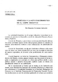 Venezuela y la actividad dramática en el campo educativo / por Eduardo Fernández Salomón | Biblioteca Virtual Miguel de Cervantes