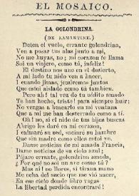 La golondrina / de Lamartine; [traducción de Vicente Holguín] | Biblioteca Virtual Miguel de Cervantes