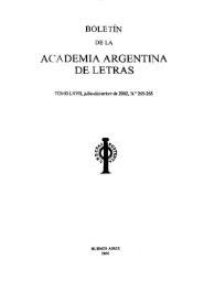 Boletín de la Academia Argentina de Letras. Tomo LXVII, núm. 265-266, julio-diciembre 2002 | Biblioteca Virtual Miguel de Cervantes