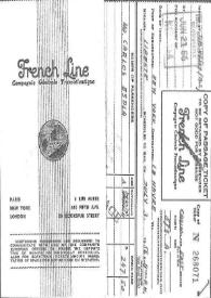 Billete de barco de Carlos Esplá de la Compañía Federal Transatlántica "French Line", 21 de junio de 1956 | Biblioteca Virtual Miguel de Cervantes