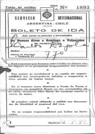 Boleto de ida de Carlos Esplá de Buenos Aires a Santiago o Valparaíso, emitido el 30 de octubre de 1940 | Biblioteca Virtual Miguel de Cervantes