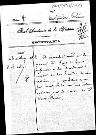 Carpetilla de expediente sobre el informe de escritura en cazoletas enviado por el correspondiente Roso de Luna | Biblioteca Virtual Miguel de Cervantes