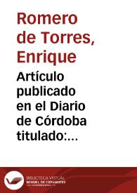 Artículo publicado en el Diario de Córdoba titulado: "La sinagoga de Córdoba en peligro" | Biblioteca Virtual Miguel de Cervantes
