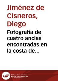 Fotografía de cuatro anclas encontradas en la costa de Cabo de Palos. | Biblioteca Virtual Miguel de Cervantes