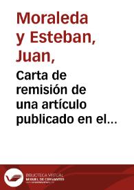 Carta de remisión de una artículo publicado en el periódico El Castellano, de Toledo,  acerca de la Ermita del Santo Cristo de la Luz. | Biblioteca Virtual Miguel de Cervantes