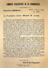 Al Presbítero Señor Manuel M. Acosta. Quito, a 2 de marzo de 1887 | Biblioteca Virtual Miguel de Cervantes