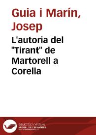 L'autoria del "Tirant" de Martorell a Corella / Josep Guia i Marín | Biblioteca Virtual Miguel de Cervantes