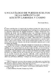 Un catálogo de pliegos sueltos de la imprenta de Agustín Laborda y Campo / por Jaime Moll | Biblioteca Virtual Miguel de Cervantes