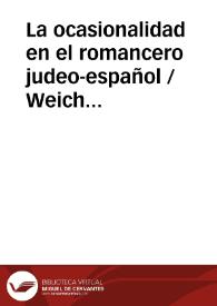 La ocasionalidad en el romancero judeo-español / Weich Shahak, Susana | Biblioteca Virtual Miguel de Cervantes