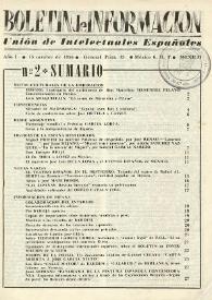 Boletín de información : Unión de intelectuales españoles. Año I, núm. 2, 15 de octubre de 1956 | Biblioteca Virtual Miguel de Cervantes