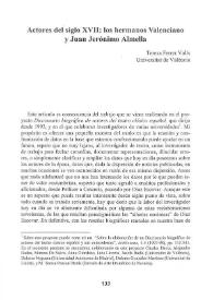 Actores del siglo XVII: los hermanos Valenciano y Juan Jerónimo Almella / Teresa Ferrer Valls | Biblioteca Virtual Miguel de Cervantes