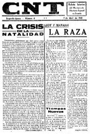 CNT : Boletín Interior del Movimiento Libertario Español en Francia. Segunda época, núm. 4, 7 de abril de 1945 | Biblioteca Virtual Miguel de Cervantes