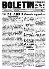 CNT : Boletín Interior del Movimiento Libertario Español en Francia. Segunda época, núm. 5, 14 de abril de 1945 | Biblioteca Virtual Miguel de Cervantes
