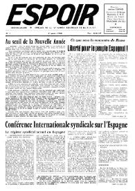 Espoir : Organe de la VIª Union régionale de la C.N.T.F. Num. 1, 7 janvier 1962 | Biblioteca Virtual Miguel de Cervantes