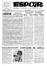 Espoir : Organe de la VIª Union régionale de la C.N.T.F. Num. 3, 21 janvier 1962 | Biblioteca Virtual Miguel de Cervantes