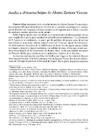 Asedio a "Primeras hojas" de Alonso Zamora Vicente / Jesús Sánchez Lobato | Biblioteca Virtual Miguel de Cervantes