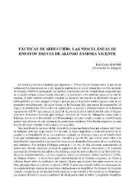 Tácticas de seducción: las misceláneas de ensayos breves de Alonso Zamora Vicente / José-Carlos Mainer | Biblioteca Virtual Miguel de Cervantes