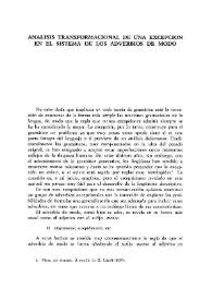 Análisis transformacional de una excepción en el sistema de los adverbios de modo  / Donald R. Knowles | Biblioteca Virtual Miguel de Cervantes