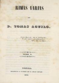 Rimas varias / de D. Tomás Aguiló | Biblioteca Virtual Miguel de Cervantes