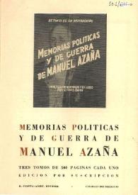 Memorias políticas y de guerra de Manuel Azaña. Folleto con introducción de Rivas Cherif | Biblioteca Virtual Miguel de Cervantes