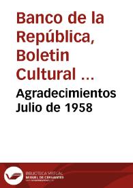 Agradecimientos Julio de 1958 | Biblioteca Virtual Miguel de Cervantes
